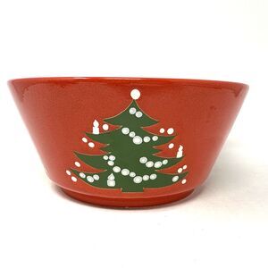 Waechtersbach Red Christmas Tree Serving Bowl Western Germany 9" Round Vegetable